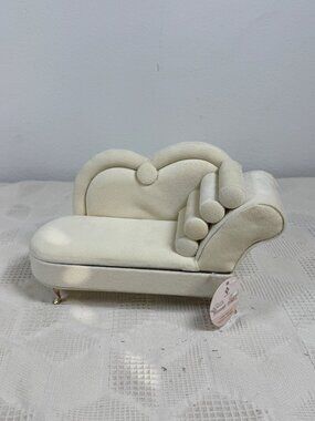 Mini Chaise Lounge Jewelry Organizer w Mirror & Compartments - Ivory Velvet NEW